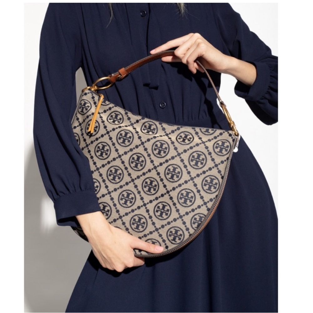 TORY BURCH - Hobo Monogram Bag in Tan & Blue